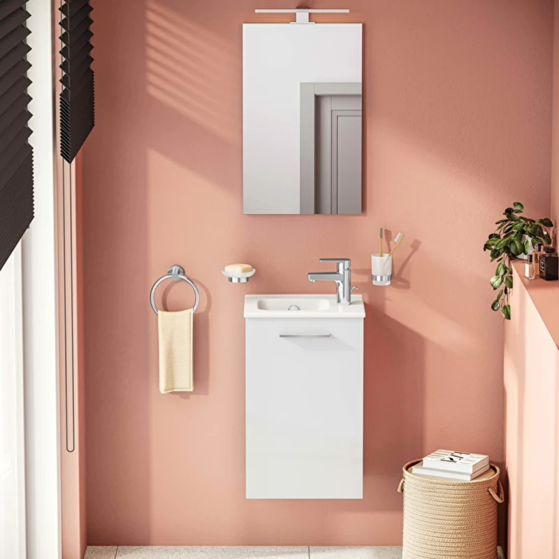 Vitra Mia 400mm Wall Hung 1 Door Washbasin Unit inc Basin - White High Gloss