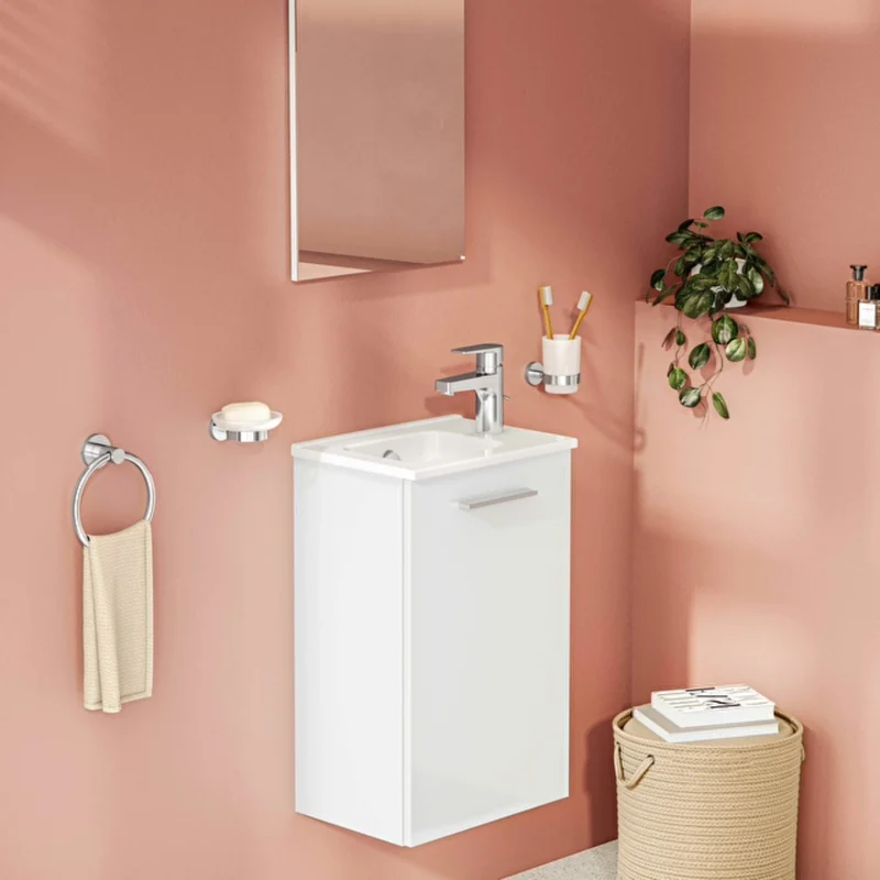 Vitra Mia 400mm Wall Hung 1 Door Washbasin Unit inc Basin - White High Gloss