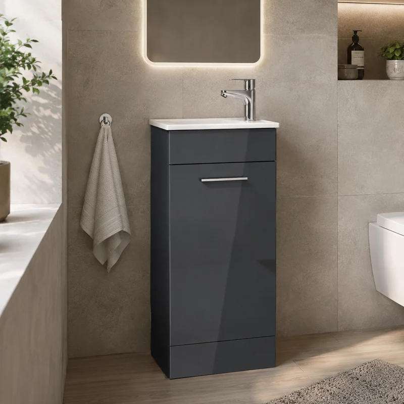 Vitra Mia 400mm Floor Standing 1 Door Washbasin Unit inc Basin - Anthracite