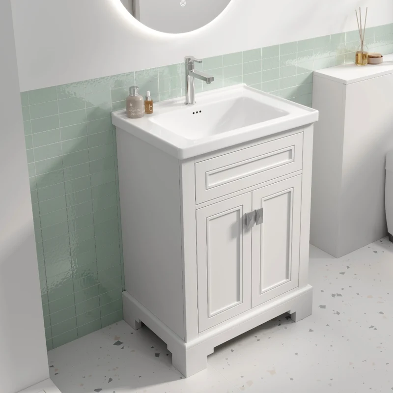 Windsor 600mm Traditional Floor Standing Vanity Unit Inc Basin - Matt White