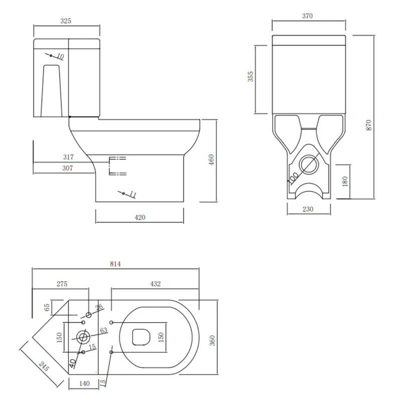 Harmony Rimless Comfort Height Close Coupled Corner Toilet with Soft Close Toilet Seat