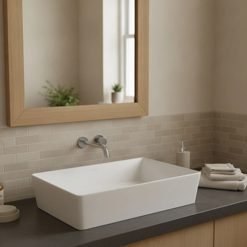 RAK Ceramics Feeling Slim Rectangular 500mm Countertop Basin - Matt Greige