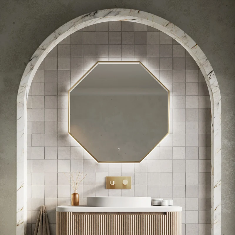 Eliseo Ricci Octagonal 600 x 600mm Led Mirror with Brushed Brass Frame