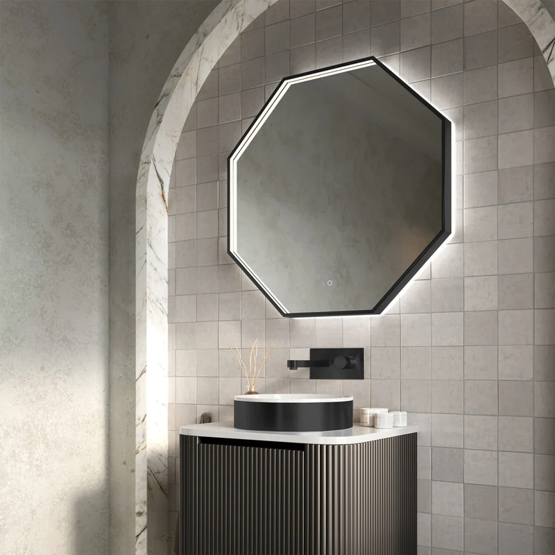 Eliseo Ricci Octagonal 800 x 800mm Led Mirror with Black Frame