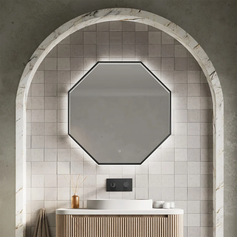 Eliseo Ricci Octagonal 800 x 800mm Led Mirror with Black Frame