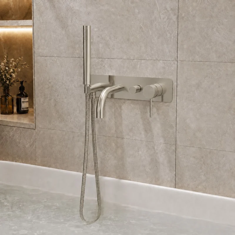 Exclusiv Wall Mounted Bath Shower Mixer - Brushed Nickel