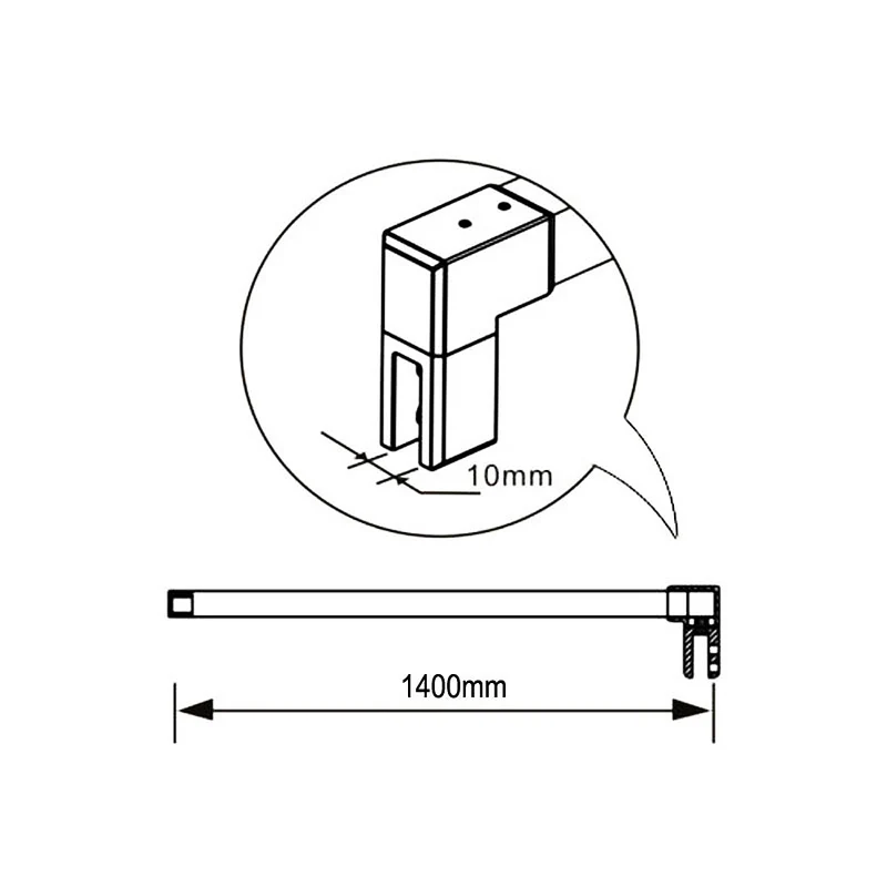 AICA paroi de douche l’ouverture des deux côtés douche à l'italienne avec 2 barres de fixation standards 140cm