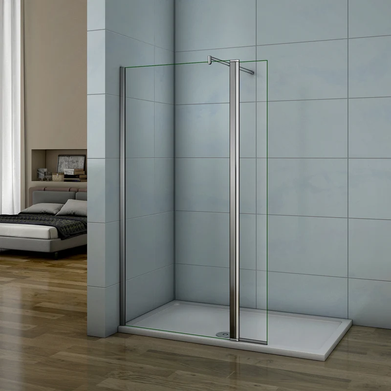 Aica Paroi de douche à l'italienne avec une retour pivotante 30cm et barre de satbislisation extensible 70-120cm paroi de douche en verre anticalcaire