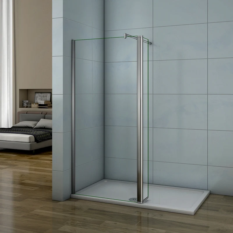 Aica Paroi de douche à l'italienne avec une retour pivotante 30cm et barre de satbislisation extensible 70-120cm paroi de douche en verre anticalcaire