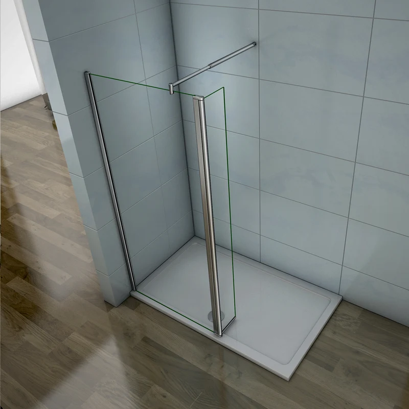 Aica Paroi de douche à l'italienne avec une retour pivotante 30cm et barre de satbislisation extensible 70-120cm paroi de douche en verre anticalcaire