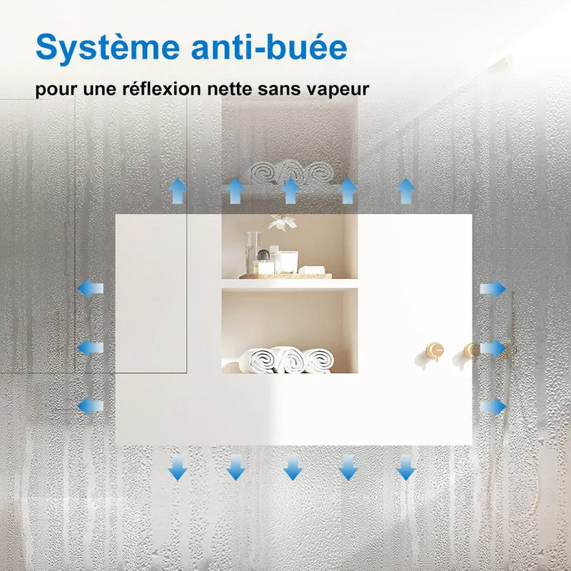 Miroir pour salle de bain rectangulaire, illumination LED, éclairage intégré, avec fonction anti-buée, lumière Blanche Froide, Horizontal/Vertical
