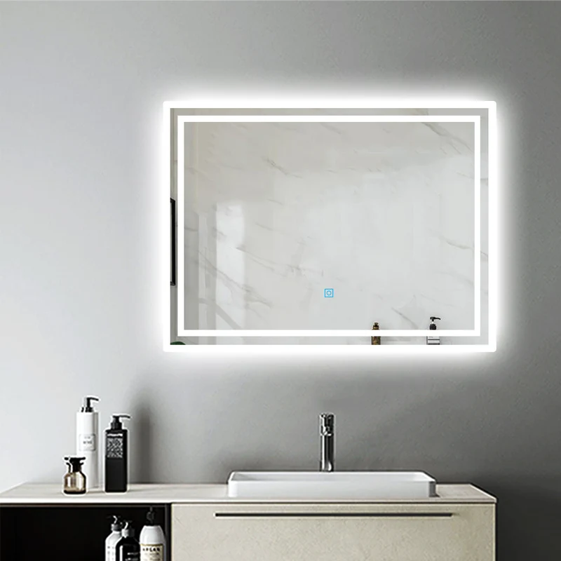 Miroir mural de salle de bain, illumination LED, éclairage intégré, lumière Blanche Froide/Anti-buée 60cm 80cm 90cm 100cm