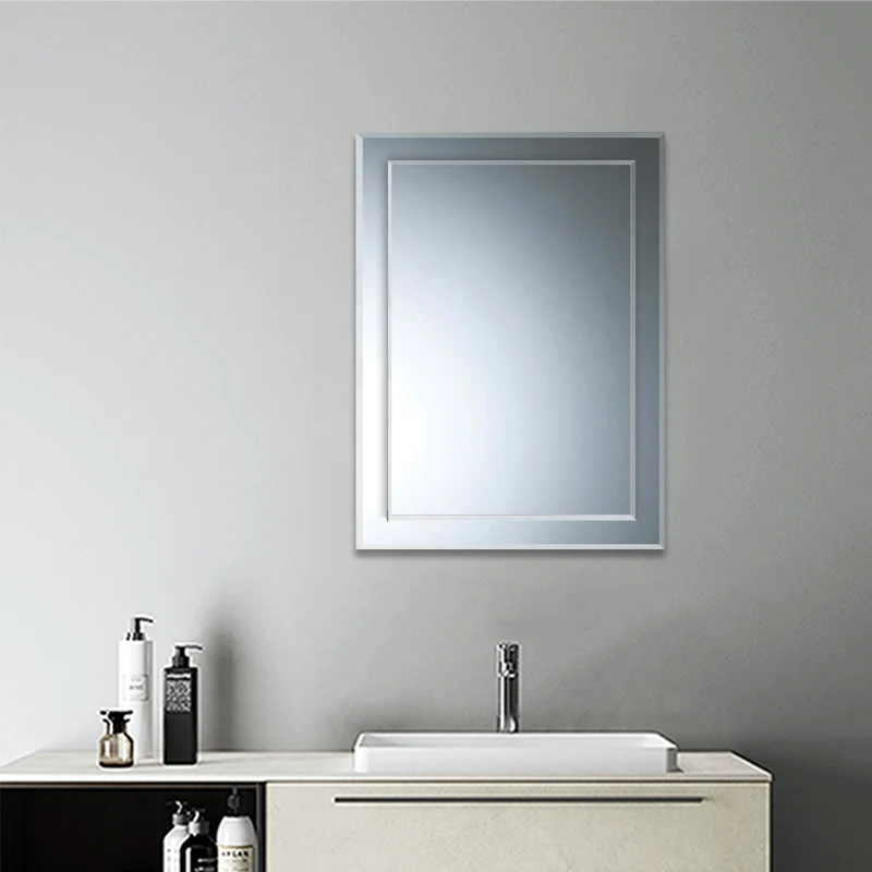 Miroir biseauté pour salle de bain, miroir cosmétique mural rectangulaire double épaisseur 50cm 65cm