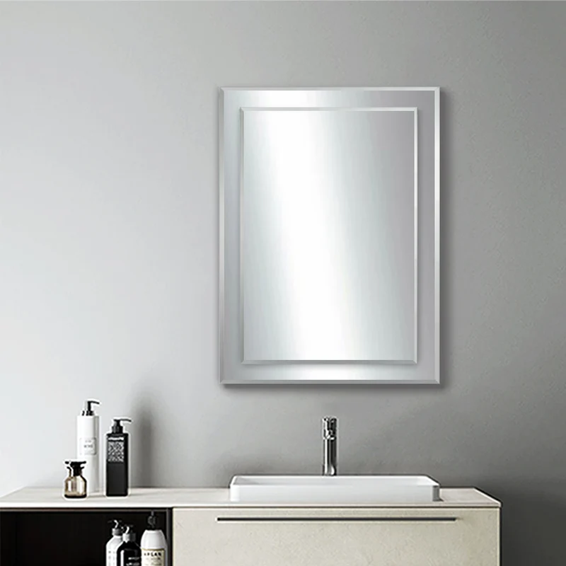 Miroir biseauté pour salle de bain, miroir cosmétique mural rectangulaire double épaisseur 50cm 65cm