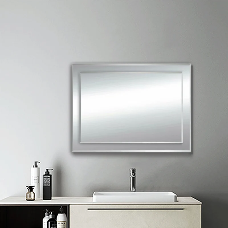 Miroir biseauté pour salle de bain, miroir cosmétique mural rectangulaire double épaisseur 50cm 65cm