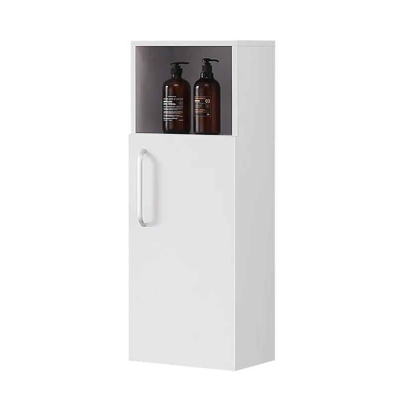 Meuble de rangement pour salle de bain, colonne de salle de bain blanche à suspendre, avec porte et niche