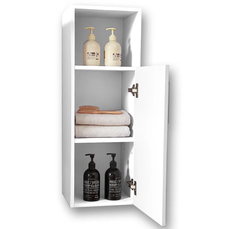 Meuble de rangement pour salle de bain, colonne de salle de bain blanche à suspendre, avec porte et niche