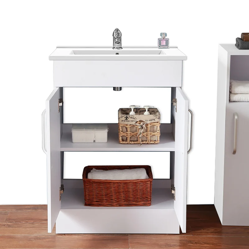 Meuble de salle de bain, Meuble sous vasque à poser avec vasque, 58cm Blanc/Chêne