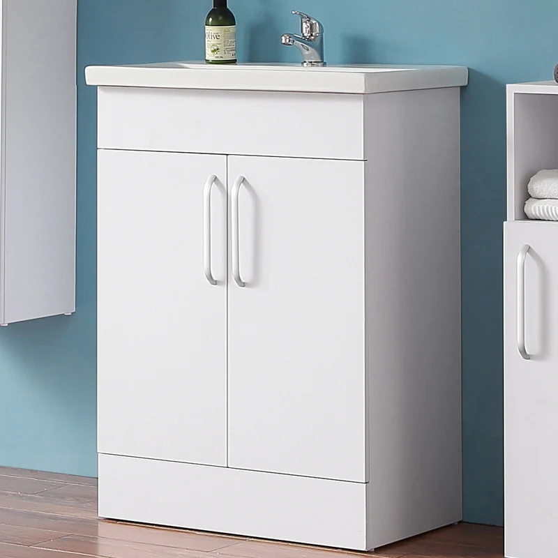 Meuble de salle de bain, Meuble sous vasque à poser avec vasque, 58cm Blanc/Chêne