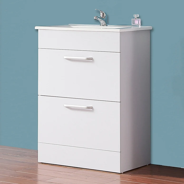 Meuble de salle de bain, Meuble sous vasque à poser avec vasque, 58cm Blanc/Chêne