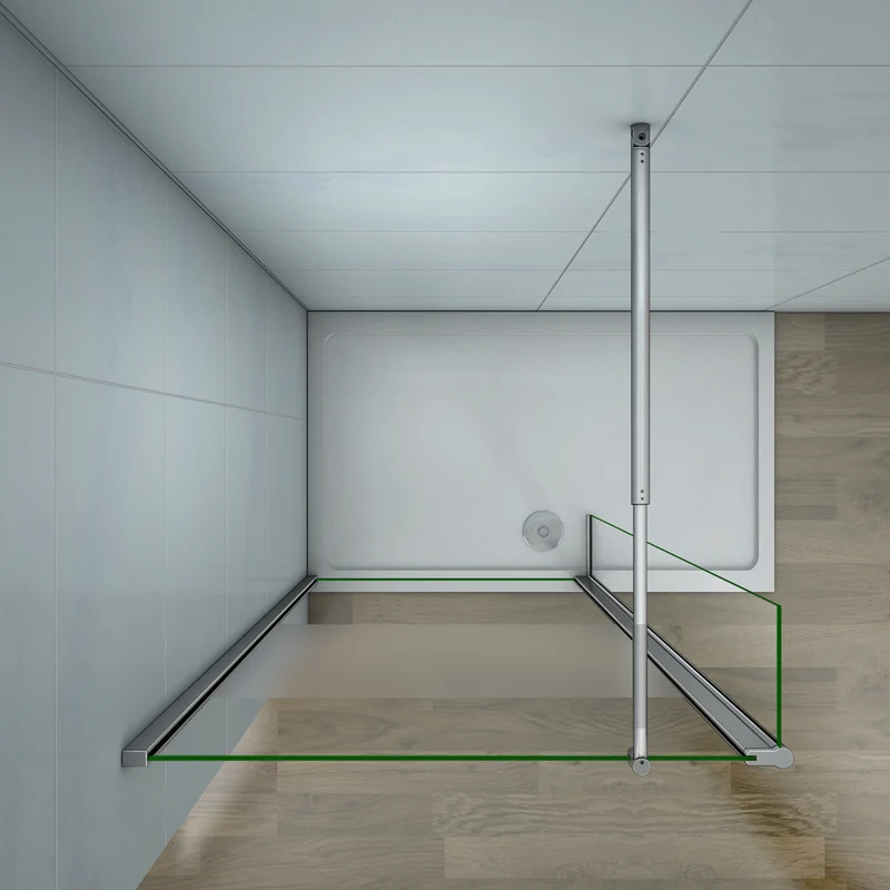 Aica paroi de douche à l'italienne en verre sécurité et bande central dépoli avec un retour pivotant 30cm avec barre de fixation extensible