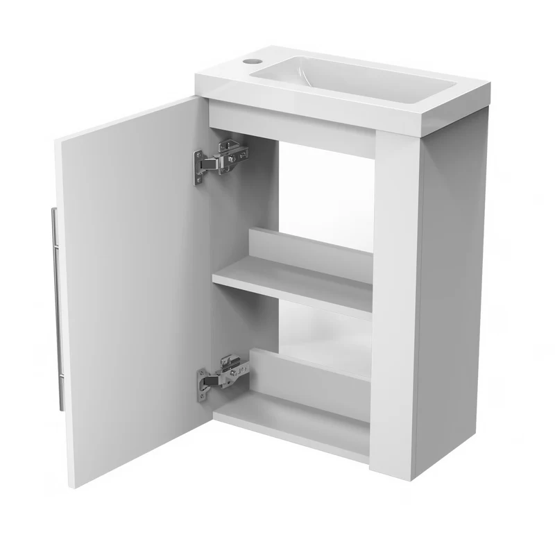 Meuble de salle de bain, Meuble de Rangement, Meuble lave-mains, meuble sous vasque suspendu Blanc/Anthracite/Bois Clair 45cm