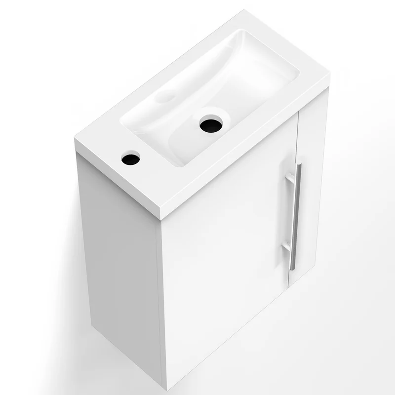 Meuble de salle de bain, Meuble de Rangement, Meuble lave-mains, meuble sous vasque suspendu Blanc/Anthracite/Bois Clair 45cm