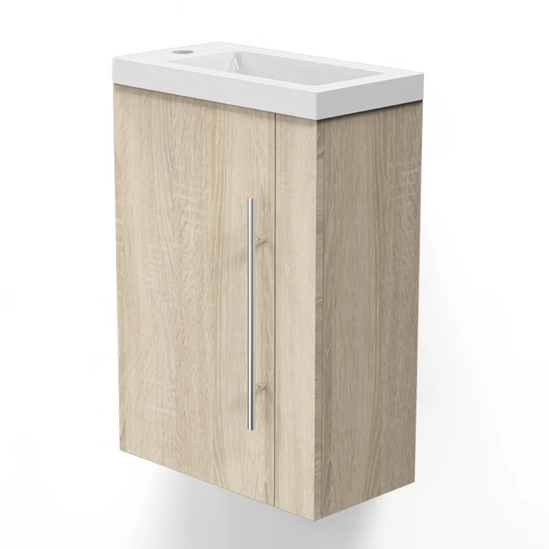 Meuble de salle de bain, Meuble de Rangement, Meuble lave-mains, meuble sous vasque suspendu Blanc/Anthracite/Bois Clair 45cm