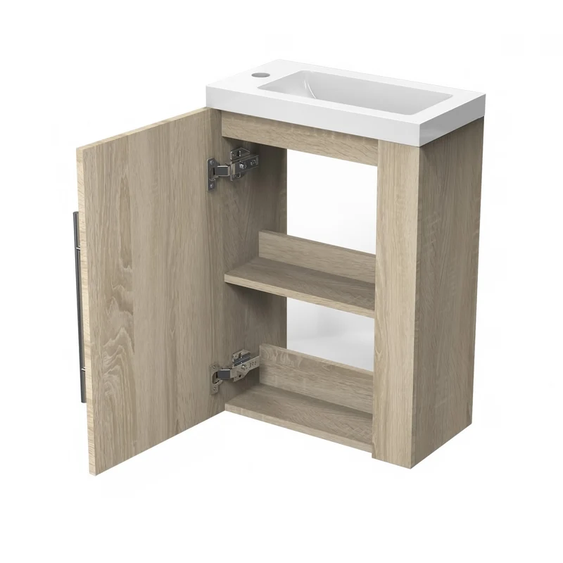 Meuble de salle de bain, Meuble de Rangement, Meuble lave-mains, meuble sous vasque suspendu Blanc/Anthracite/Bois Clair 45cm