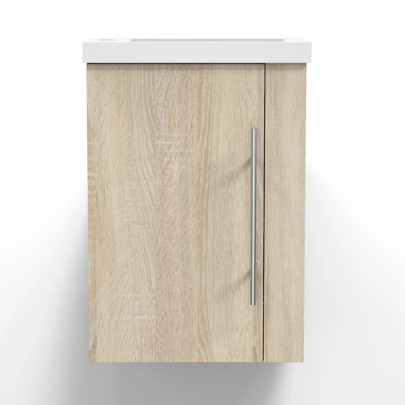 Meuble de salle de bain, Meuble de Rangement, Meuble lave-mains, meuble sous vasque suspendu Blanc/Anthracite/Bois Clair 45cm