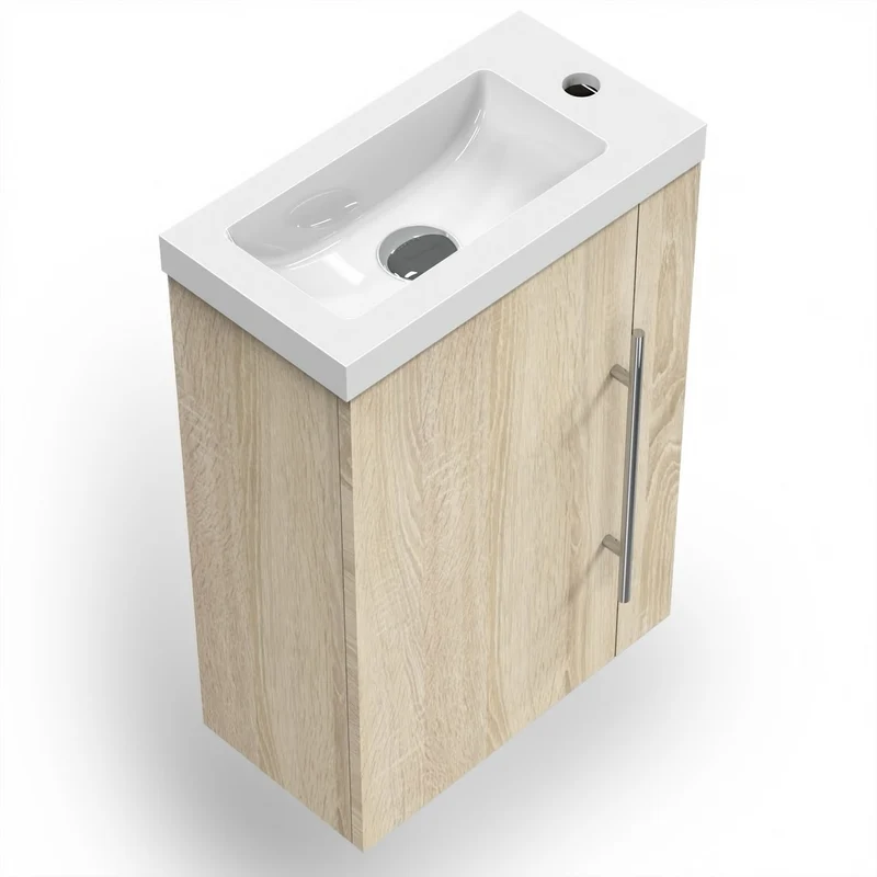 Meuble de salle de bain, Meuble de Rangement, Meuble lave-mains, meuble sous vasque suspendu Blanc/Anthracite/Bois Clair 45cm