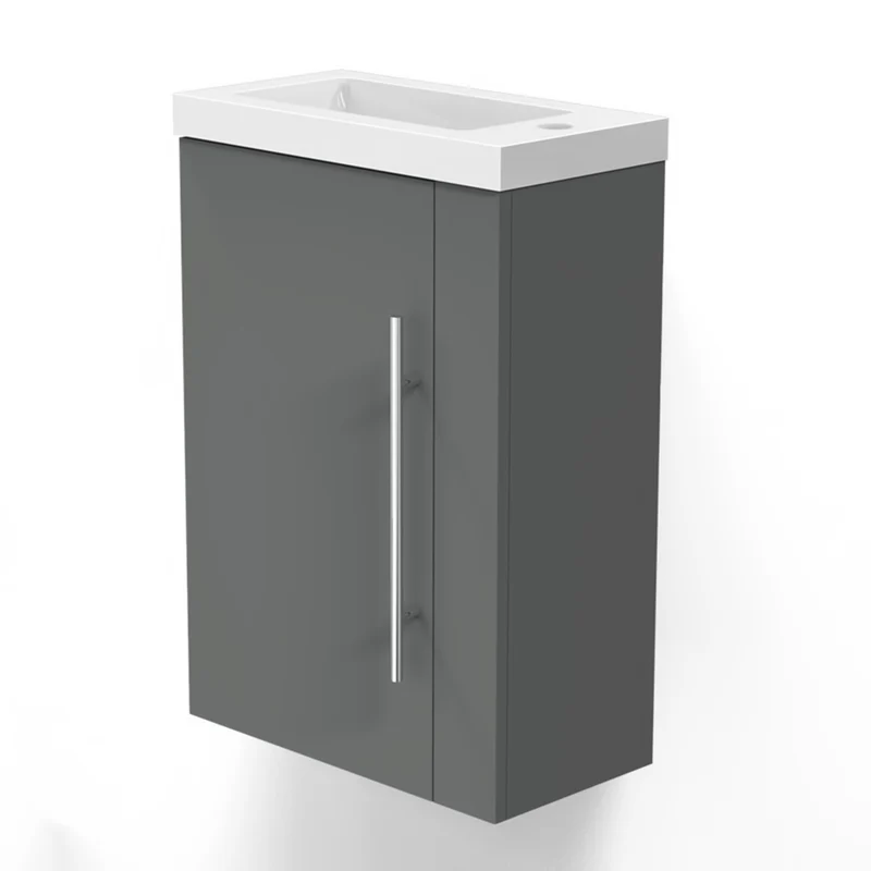 Meuble de salle de bain, Meuble de Rangement, Meuble lave-mains, meuble sous vasque suspendu Blanc/Anthracite/Bois Clair 45cm