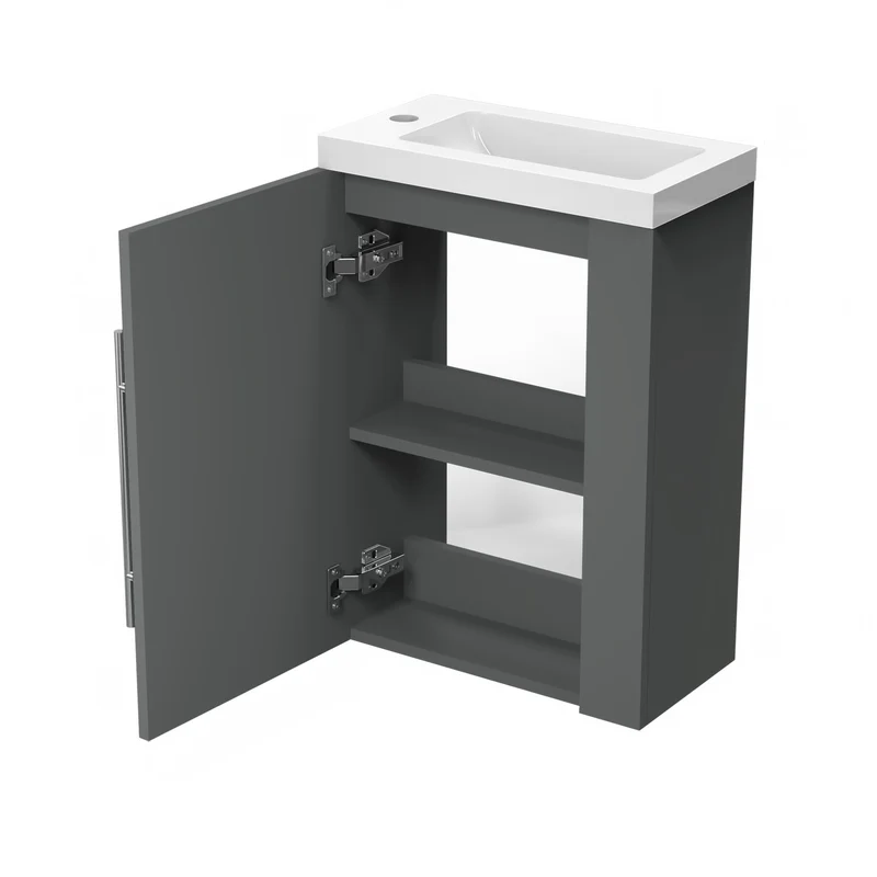 Meuble de salle de bain, Meuble de Rangement, Meuble lave-mains, meuble sous vasque suspendu Blanc/Anthracite/Bois Clair 45cm