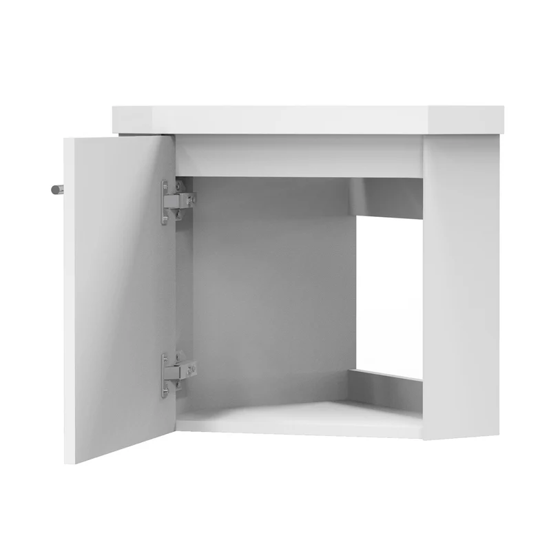 Meuble de salle de bain, Meuble de rangement suspendu, Meuble sous vasque d'angle Blanc/Anthracite/Bois Clair 40 cm