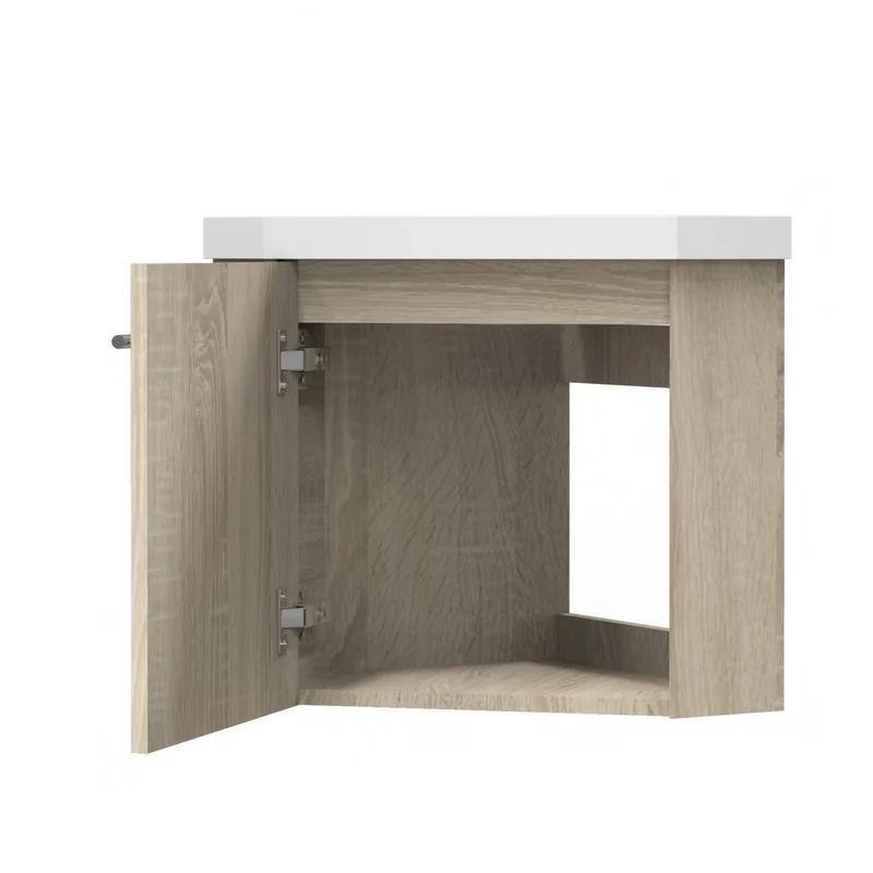 Meuble de salle de bain, Meuble de rangement suspendu, Meuble sous vasque d'angle Blanc/Anthracite/Bois Clair 40 cm