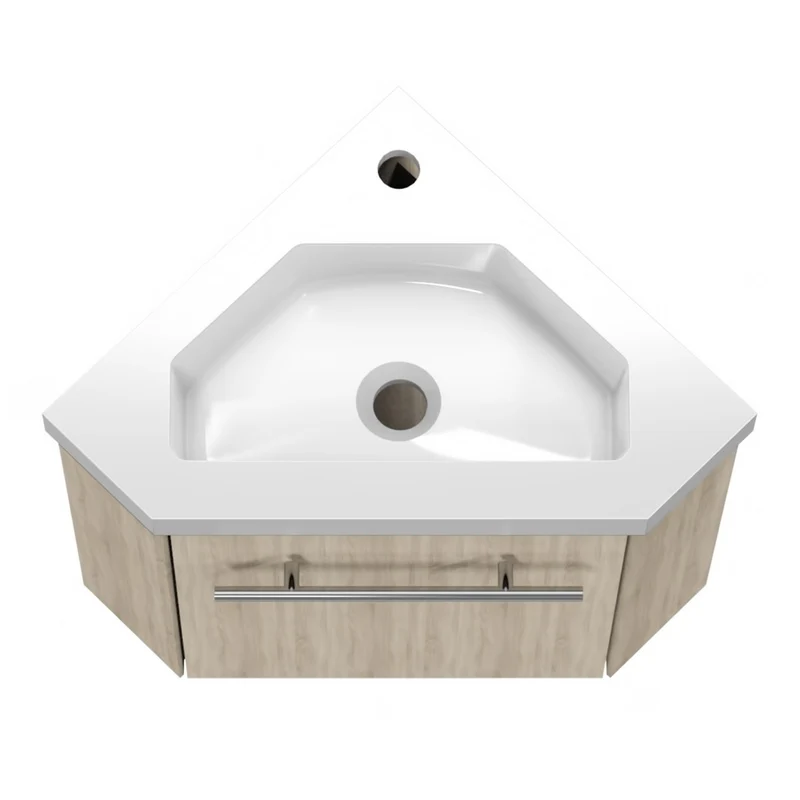 Meuble de salle de bain, Meuble de rangement suspendu, Meuble sous vasque d'angle Blanc/Anthracite/Bois Clair 40 cm