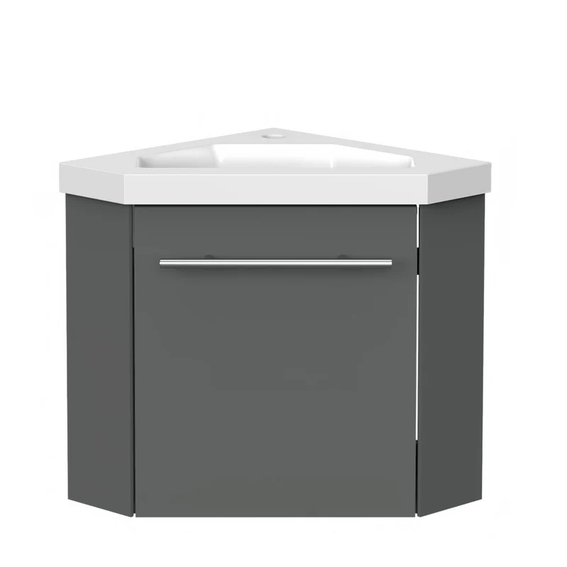 Meuble de salle de bain, Meuble de rangement suspendu, Meuble sous vasque d'angle Blanc/Anthracite/Bois Clair 40 cm
