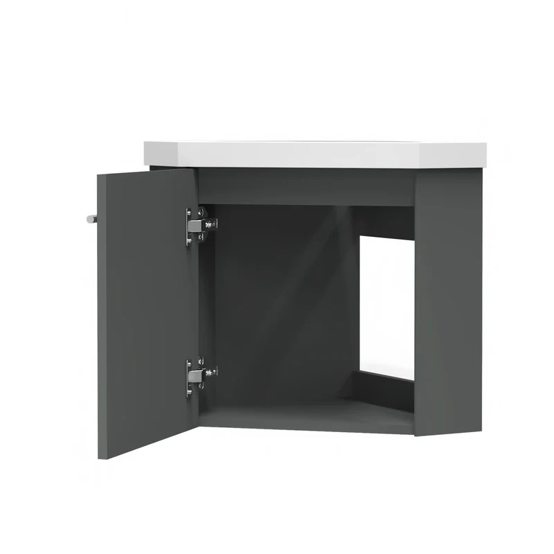 Meuble de salle de bain, Meuble de rangement suspendu, Meuble sous vasque d'angle Blanc/Anthracite/Bois Clair 40 cm