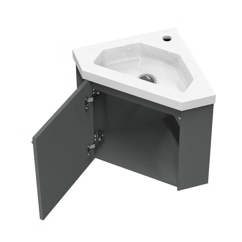 Meuble de salle de bain, Meuble de rangement suspendu, Meuble sous vasque d'angle Blanc/Anthracite/Bois Clair 40 cm