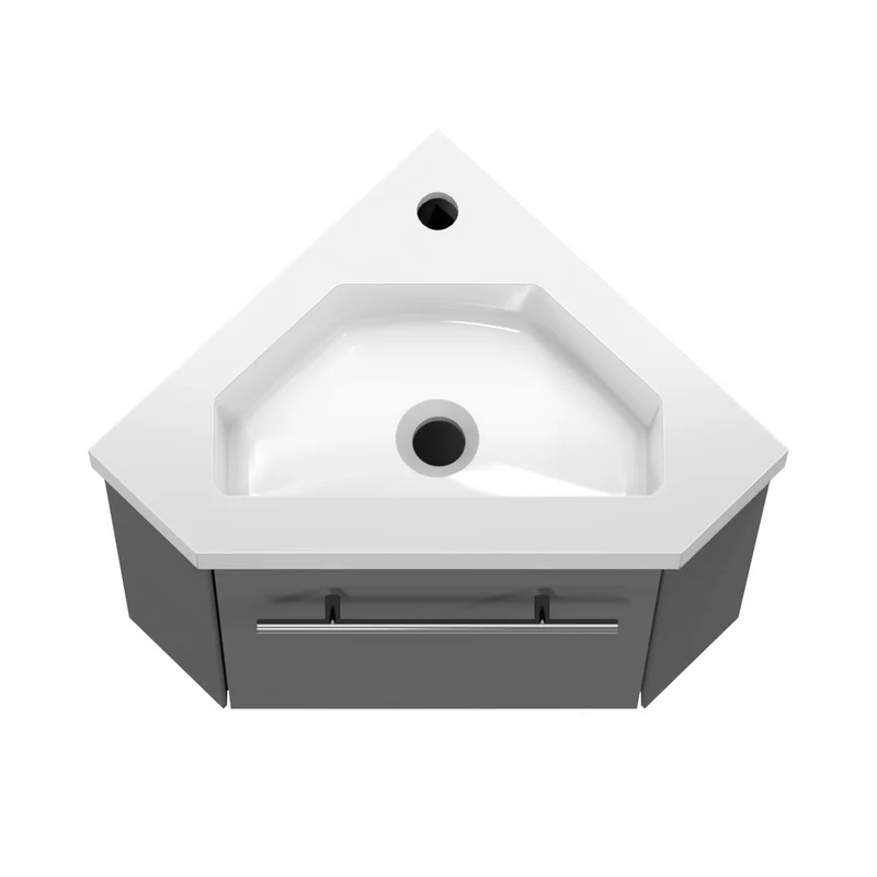 Meuble de salle de bain, Meuble de rangement suspendu, Meuble sous vasque d'angle Blanc/Anthracite/Bois Clair 40 cm