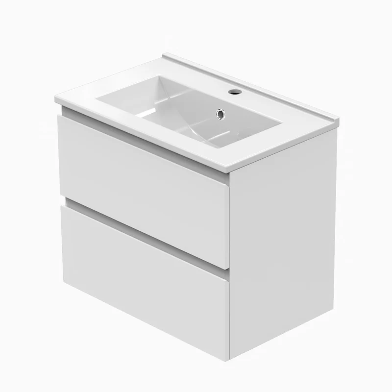 Meuble de salle de bain, Meuble de rangement avec lavabo, Meuble sous vasque suspendu, Blanc/Anthracite/Bois Clair, 60 cm