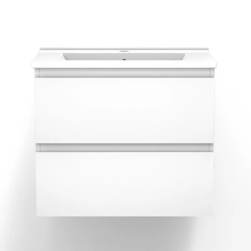 Meuble de salle de bain, Meuble de rangement avec lavabo, Meuble sous vasque suspendu, Blanc/Anthracite/Bois Clair, 60 cm