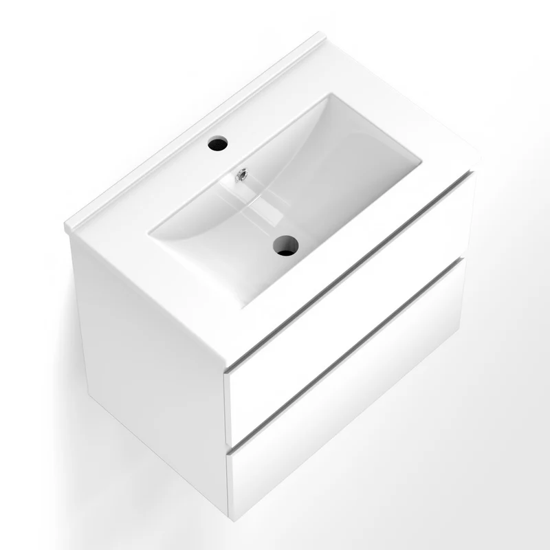 Meuble de salle de bain, Meuble de rangement avec lavabo, Meuble sous vasque suspendu, Blanc/Anthracite/Bois Clair, 60 cm