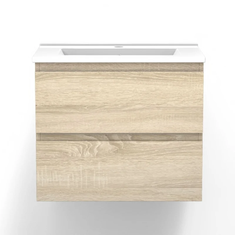Meuble de salle de bain, Meuble de rangement avec lavabo, Meuble sous vasque suspendu, Blanc/Anthracite/Bois Clair, 60 cm