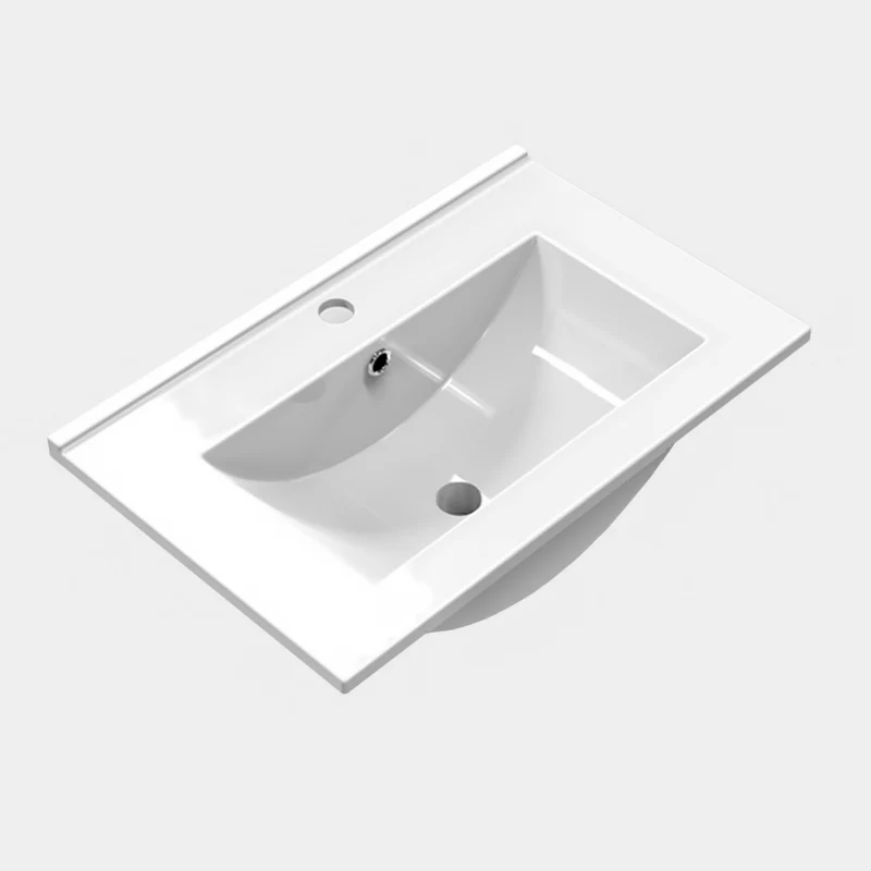 Meuble de salle de bain, Meuble de rangement avec lavabo, Meuble sous vasque suspendu, Blanc/Anthracite/Bois Clair, 60 cm