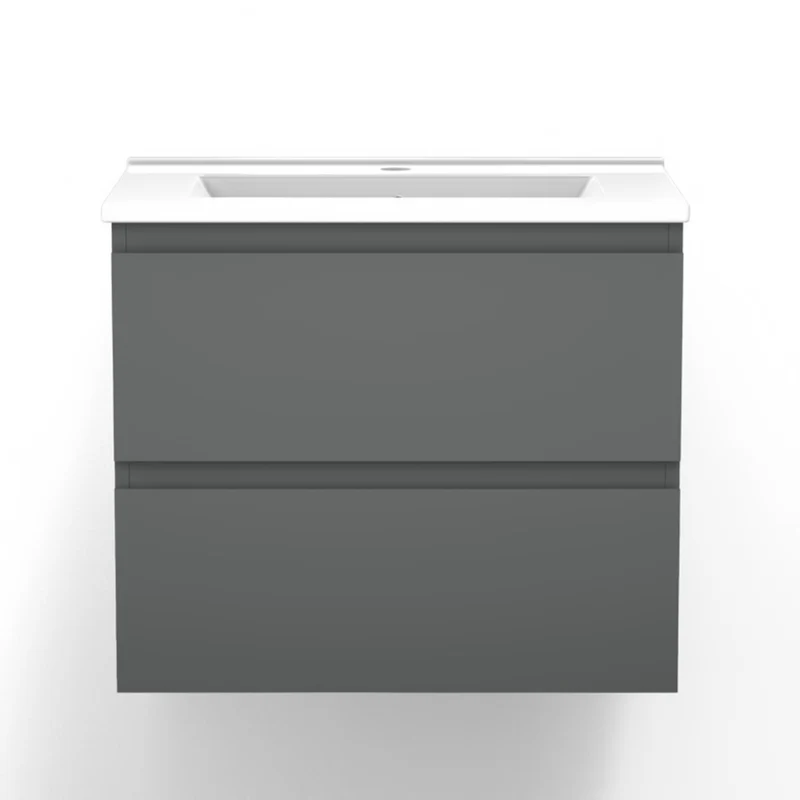 Meuble de salle de bain, Meuble de rangement avec lavabo, Meuble sous vasque suspendu, Blanc/Anthracite/Bois Clair, 60 cm