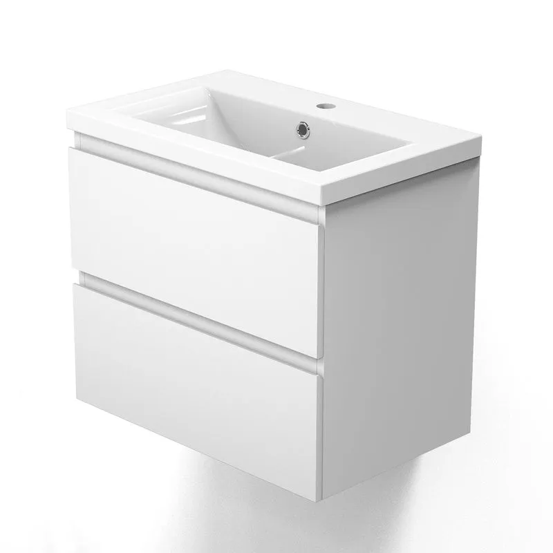 Meuble de salle de bain, Meuble de rangement avec lavabo, Meuble sous vasque suspendu, Blanc/Anthracite/Bois Clair, 60 cm