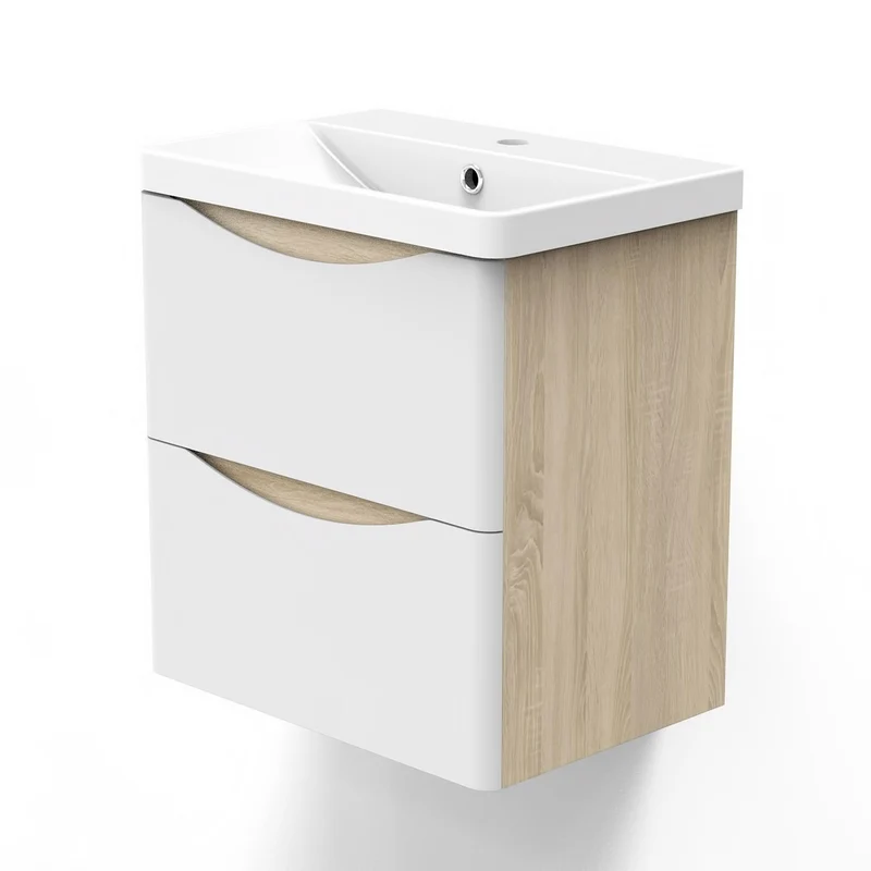 Aica Ensemble meuble bois et vasque 50-80cm de salle de bain meubles sur pieds 2 tiroirs