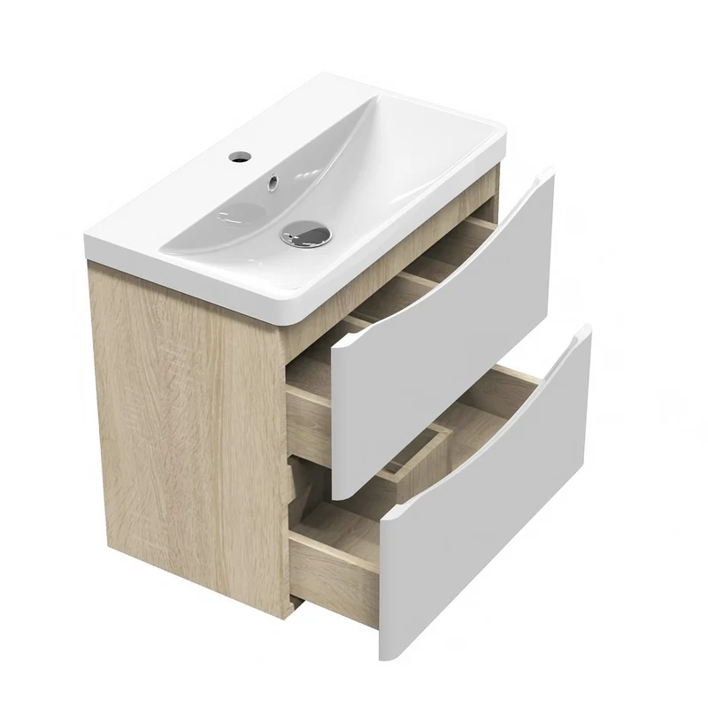 Aica Ensemble meuble bois et vasque 50-80cm de salle de bain meubles sur pieds 2 tiroirs