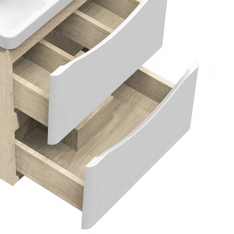 Aica Ensemble meuble bois et vasque 50-80cm de salle de bain meubles sur pieds 2 tiroirs